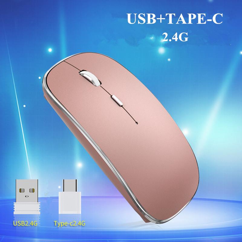 Chuột Không Dây 2.4G Im Lặng PC Mause Sạc Thiết Chuột USB +-C Kép Thu Chuột Quang Cho laptop