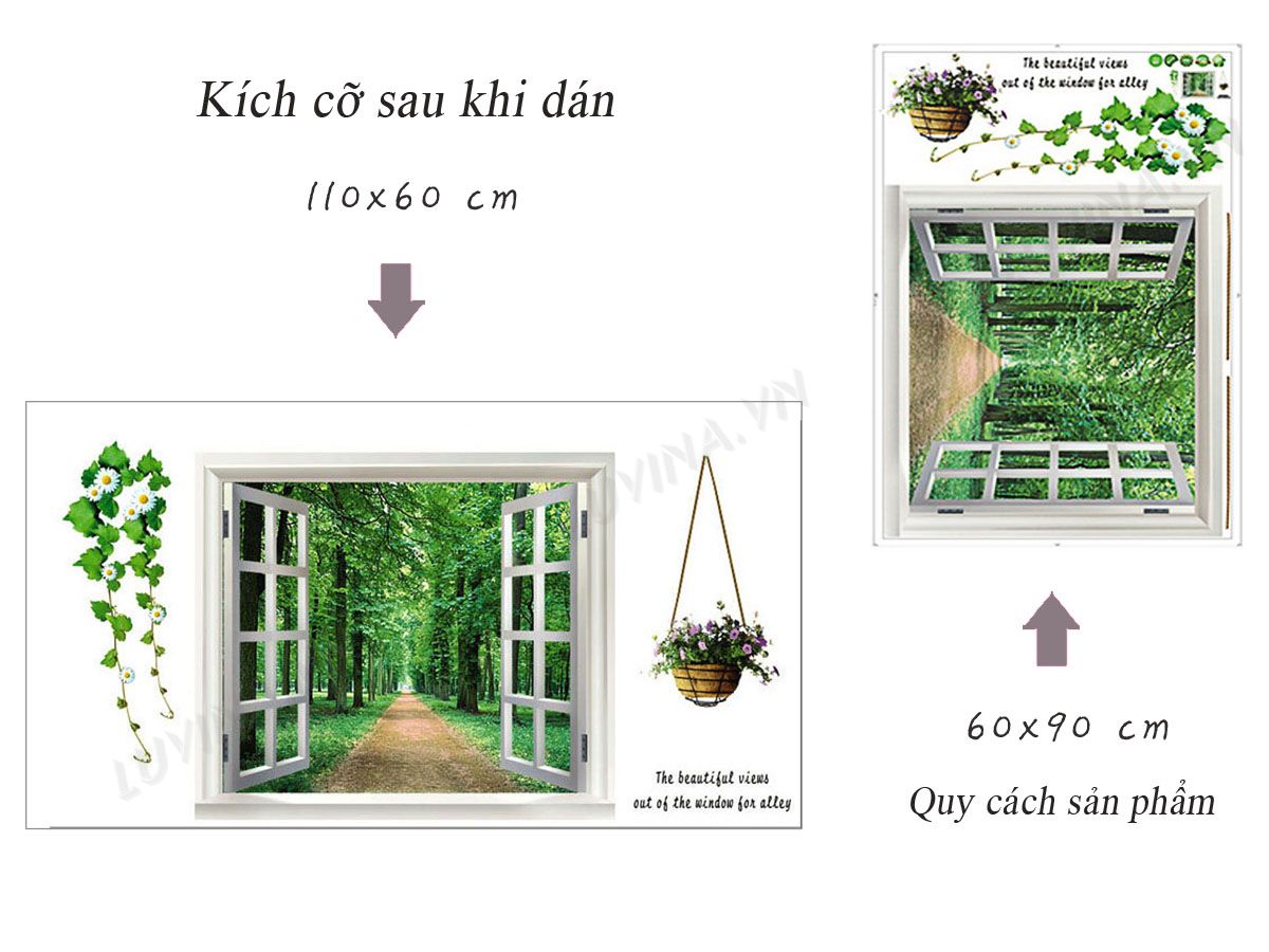 Decal dán tường Cửa sổ xanh và cô gái xe đạp - HP201