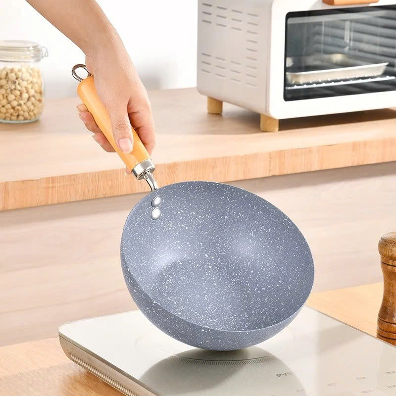 Chảo Vân Đá Sâu Lòng Chảo Ceramic Sâu lòng Size 20Cm Dùng Trên Mọi Loại Bếp Có Cán Gỗ Tiện Lợi