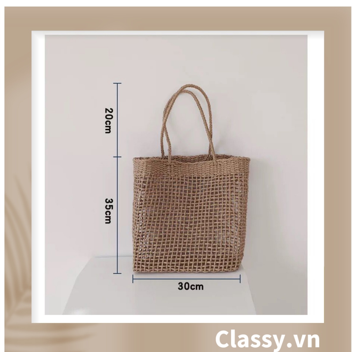 Túi cói Classy hình thang thời trang, thích hợp đi biển, đi dạo, đi chơi T1073