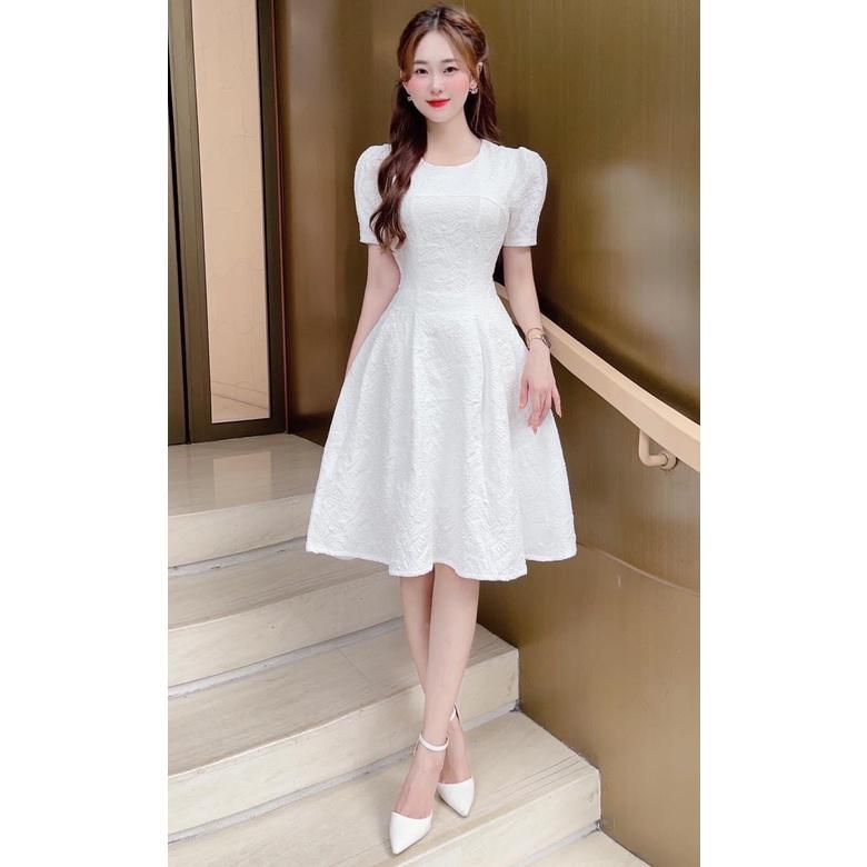 FREESHIP Đầm nữ dáng xòe dự tiệc tay bồng màu trắng nhẹ nhàng thanh lịch quyến rũ KDS581 BKIM