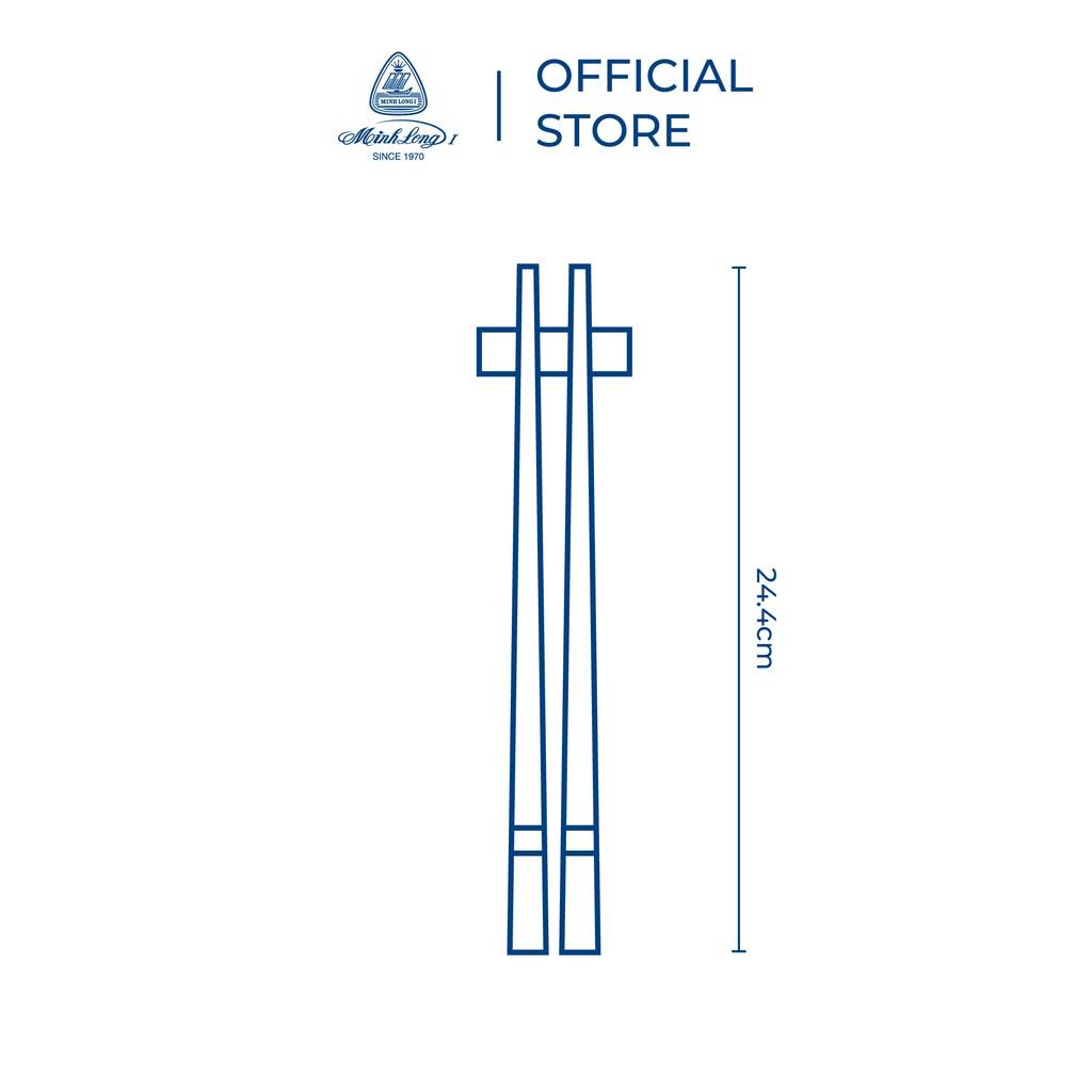 Đũa sứ dưỡng sinh Minh Long 24.4 cm - Xanh - Trang trí vàng - Họa tiết 4 - hộp gỗ