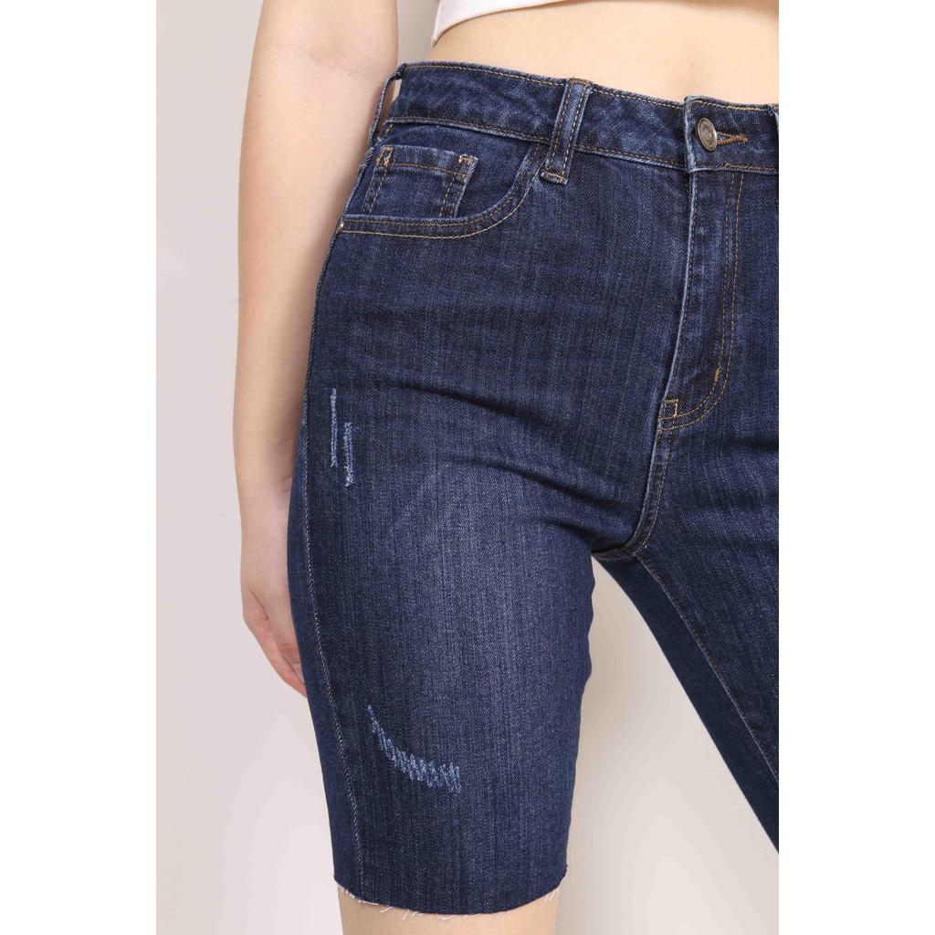 Quần Jean Nữ dáng Ngố Trên Gối Xước Gấu Cắt CT JEANS