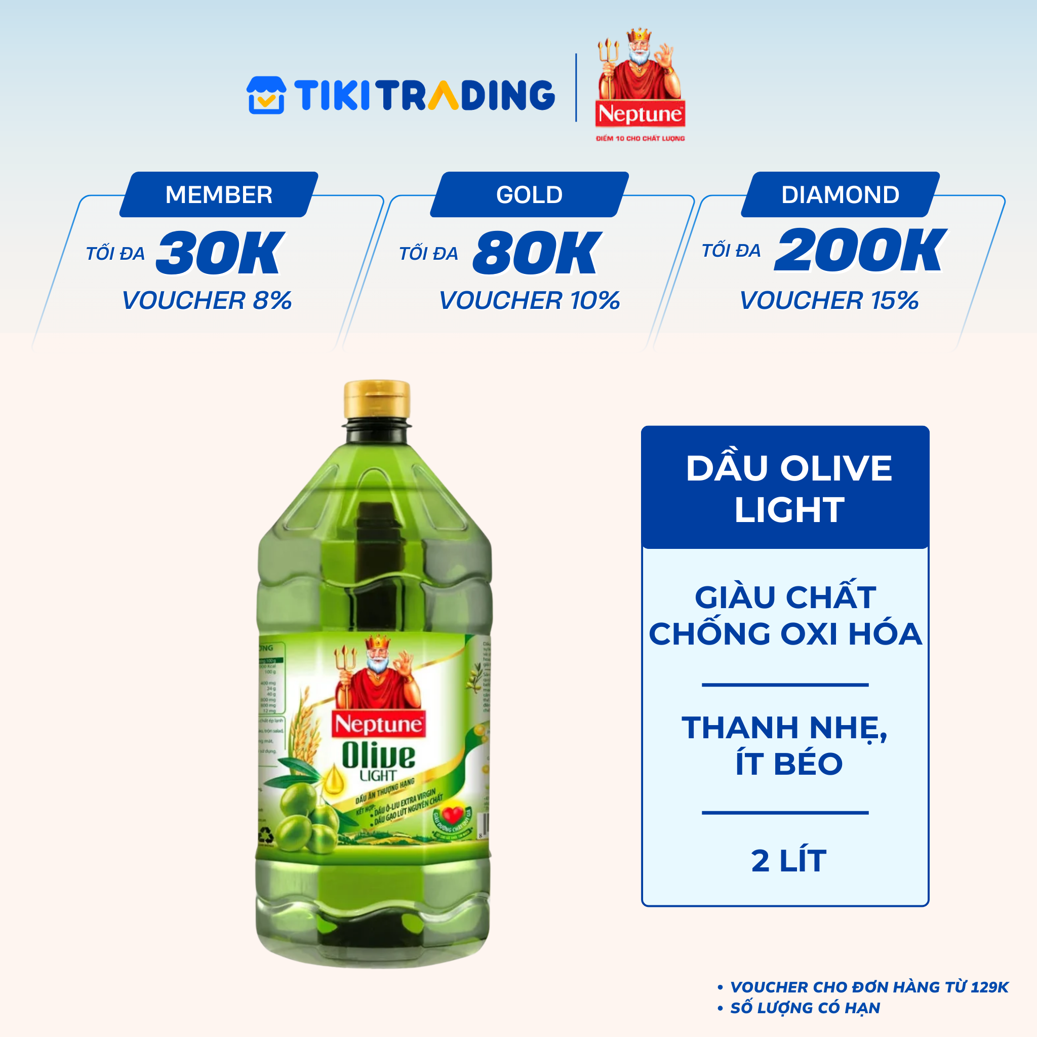 Dầu Ăn Thượng Hạng Neptune Olive Light 2 Lít