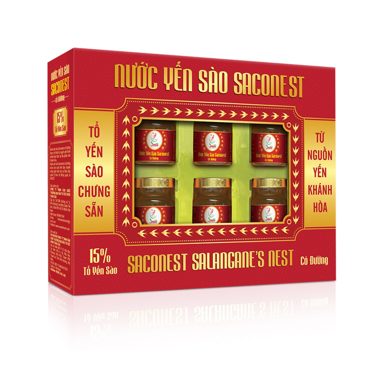 Nước Yến Sào Cao Cấp Saconest 15% Yến hộp 6 lọ Có đường 70ml/lọ