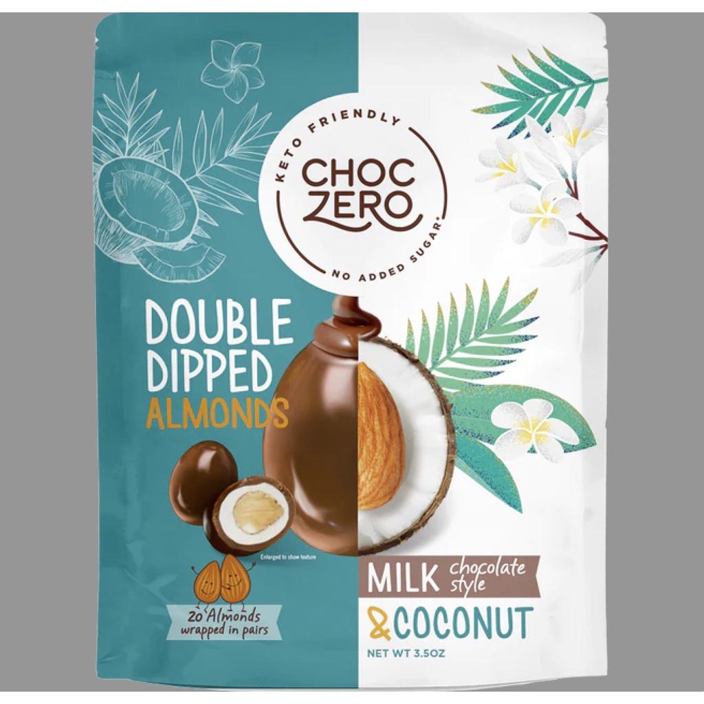 SOCOLA SỮA - CƠM DỪA BỌC HẠNH NHÂN CHOCOZERO Keto Milk Chocolate Covered Coconut Almonds - Double Dipped, 98g (3.5 oz)