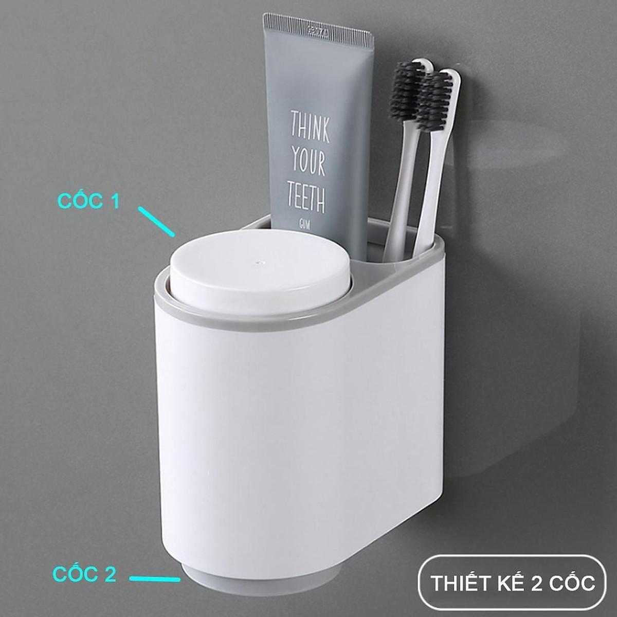 Kệ Nhà Tắm Kèm 2 Cốc, Kệ Để Bàn Chải Đánh Răng Thiết Kế Thông Minh Dính Tường Chắc Chắn, Cốc Nam Châm Hút Từ Tính