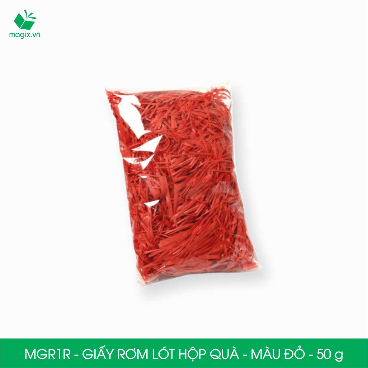 MGR1R - 100g Giấy rơm lót hộp quà màu đỏ - Giấy sợi rơm trang trí - Giấy vụn chống sốc