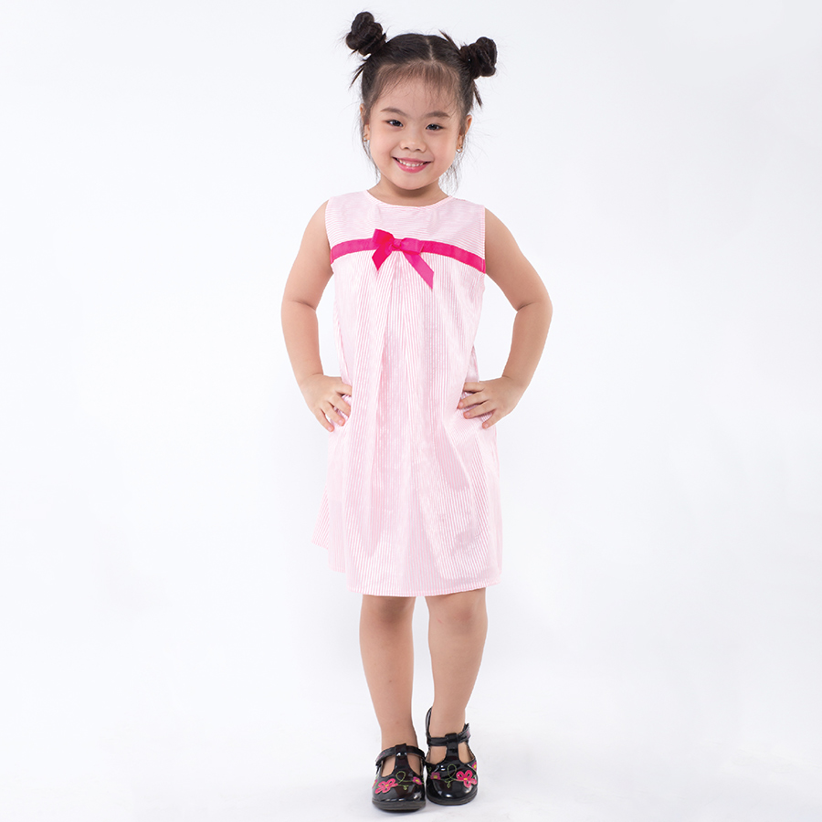 Đầm Suông Sọc Hồng Nơ Ruy Băng Hồng UGETHER UKID170