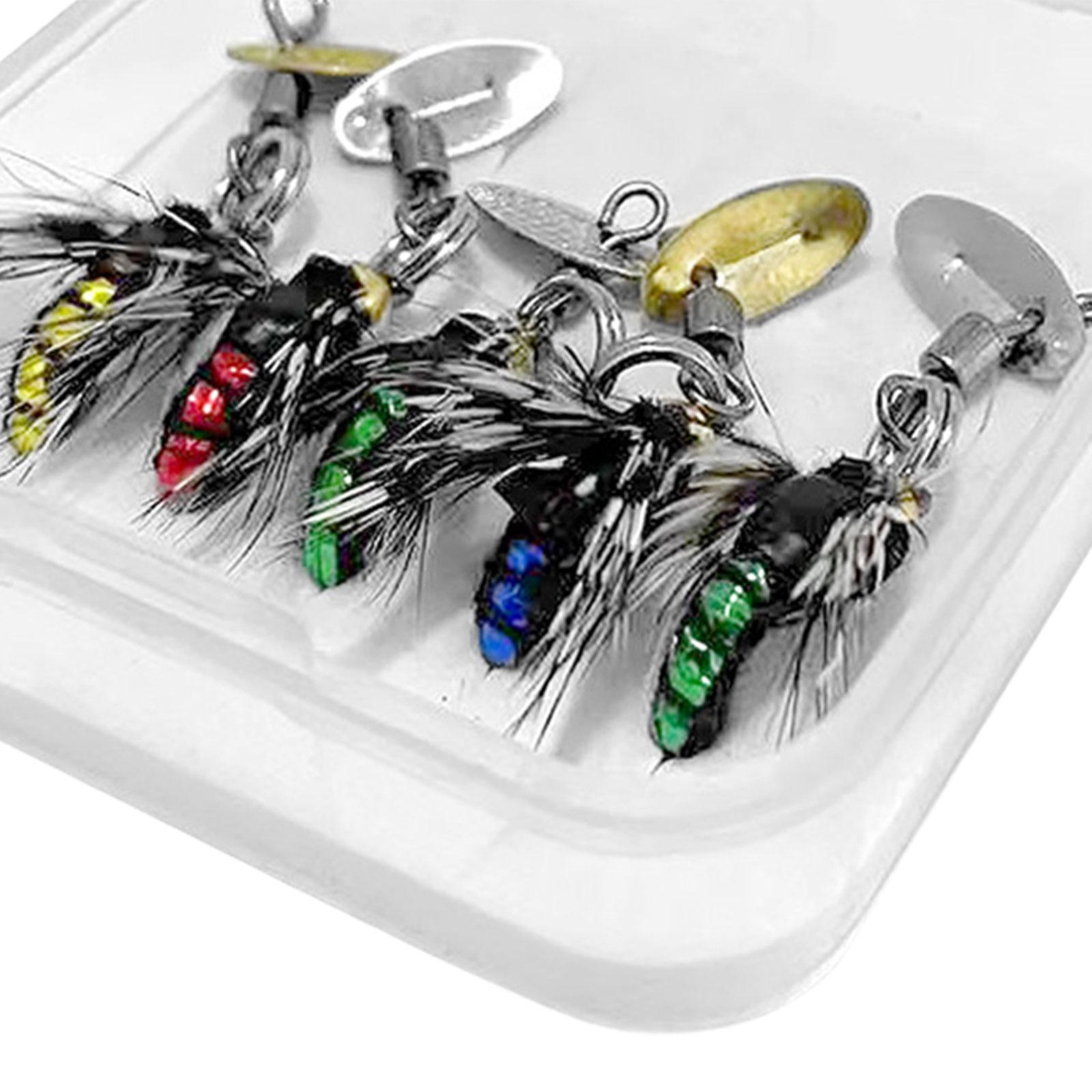 5Pcs Fly Fishing Lures, Fly , Fishing Tackle, Feathers with Fly Fishing Box, Sequins Fishhook Artificial Baits for Lakes Bass Fishing