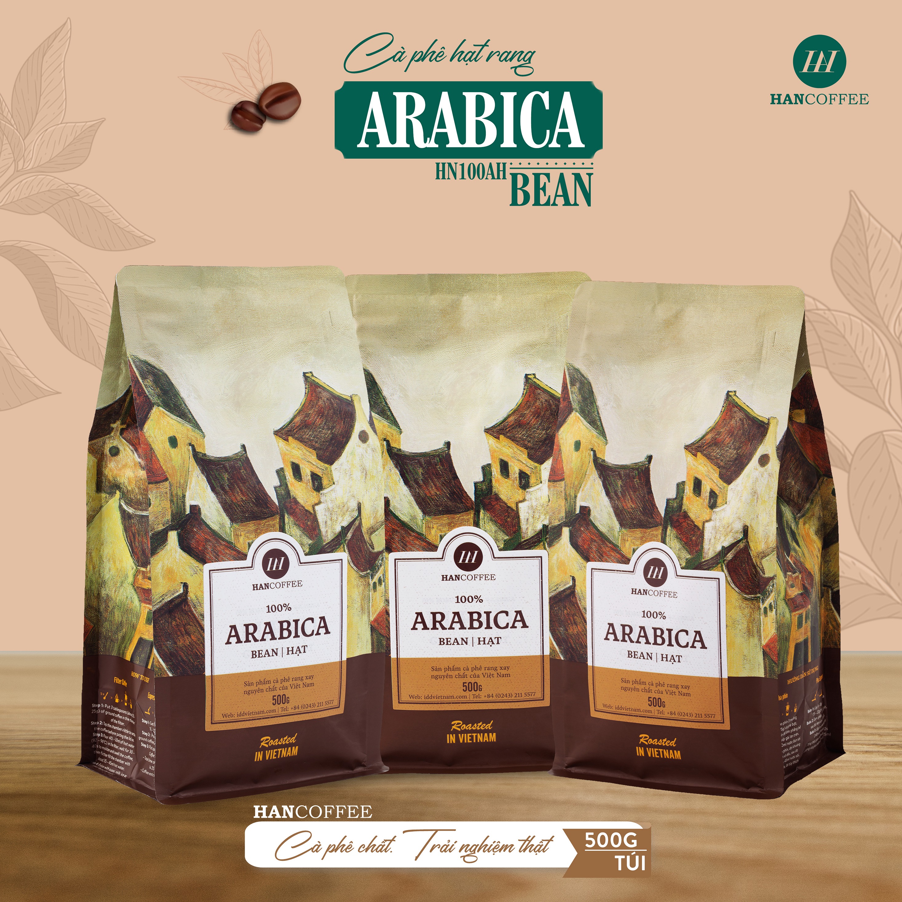 Cà Phê Arabica - Cafe Rang Mộc 100% HANCOFFEE Đắng Vừa, Chua Nhẹ, Ngọt Dịu, Dễ Uống Pha Phin, Pha Máy, Nguyên Hạt DẠNG HẠT 500g - HN100AH
