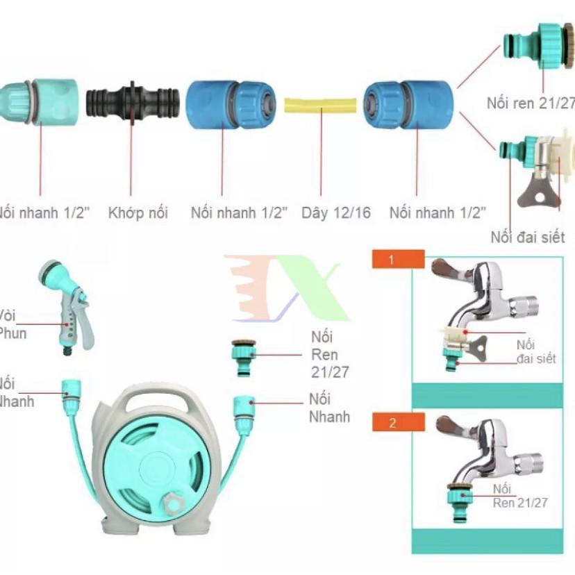 Bộ Vòi Rửa Xe, Tưới Cây Thu Cuộn Dây Ống Dài 12m Ống Nước Siêu Bền, Không Gập, Không Xoắn, Chịu Áp Lực Cao.