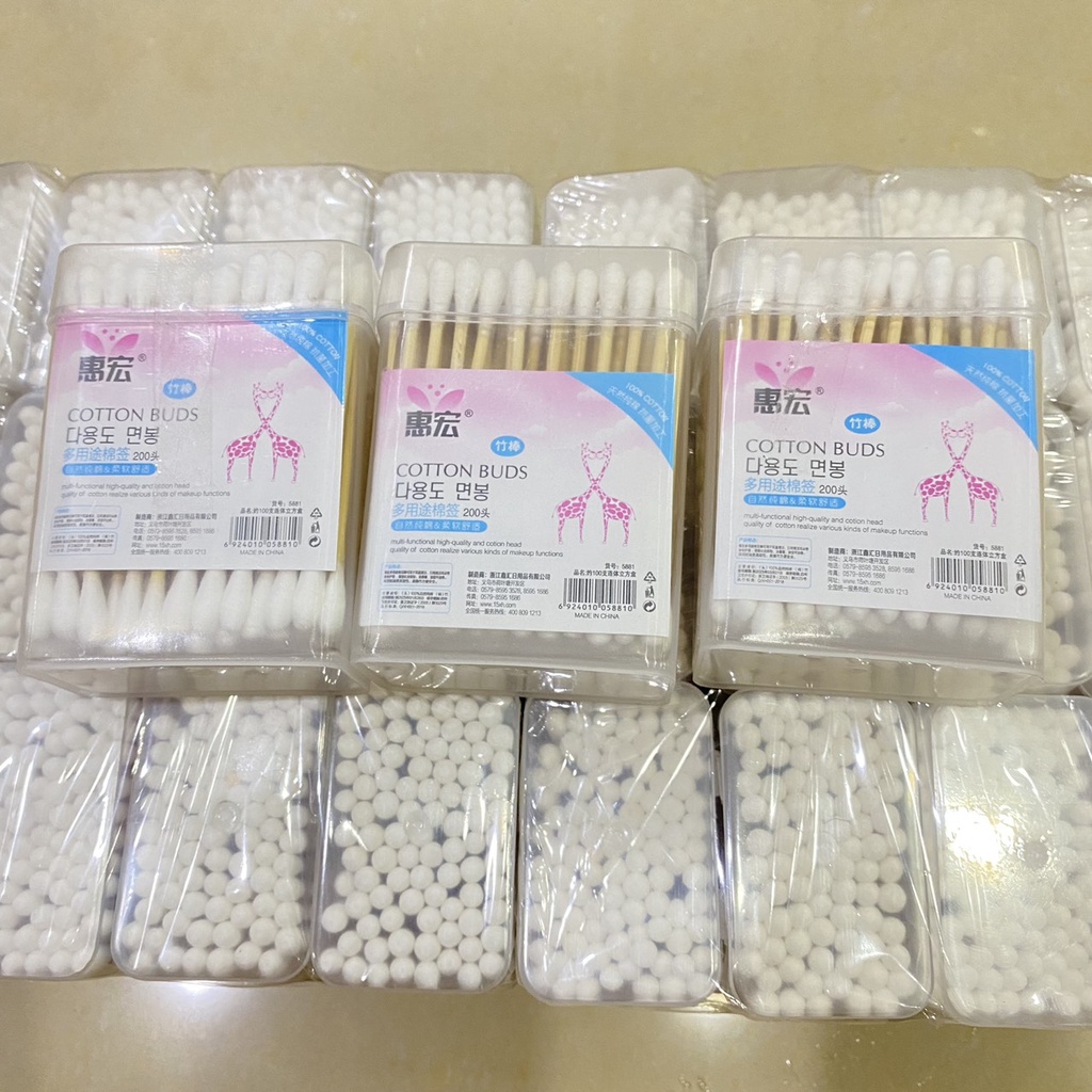 Hộp tăm bông 100 que thân gỗ - K17