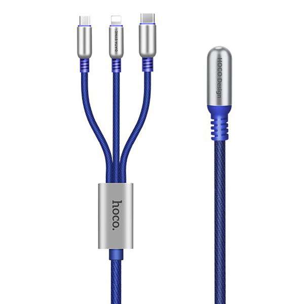 Cáp Sạc 3 Đầu Cao Cấp Micro USB/ Lightning/ Typec Hoco U17 Capsule (1.5m) - Hàng Chính Hãng