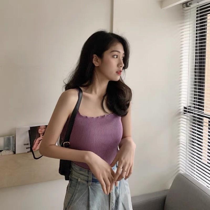 Áo 2 dây len tăm viền lượn sóng