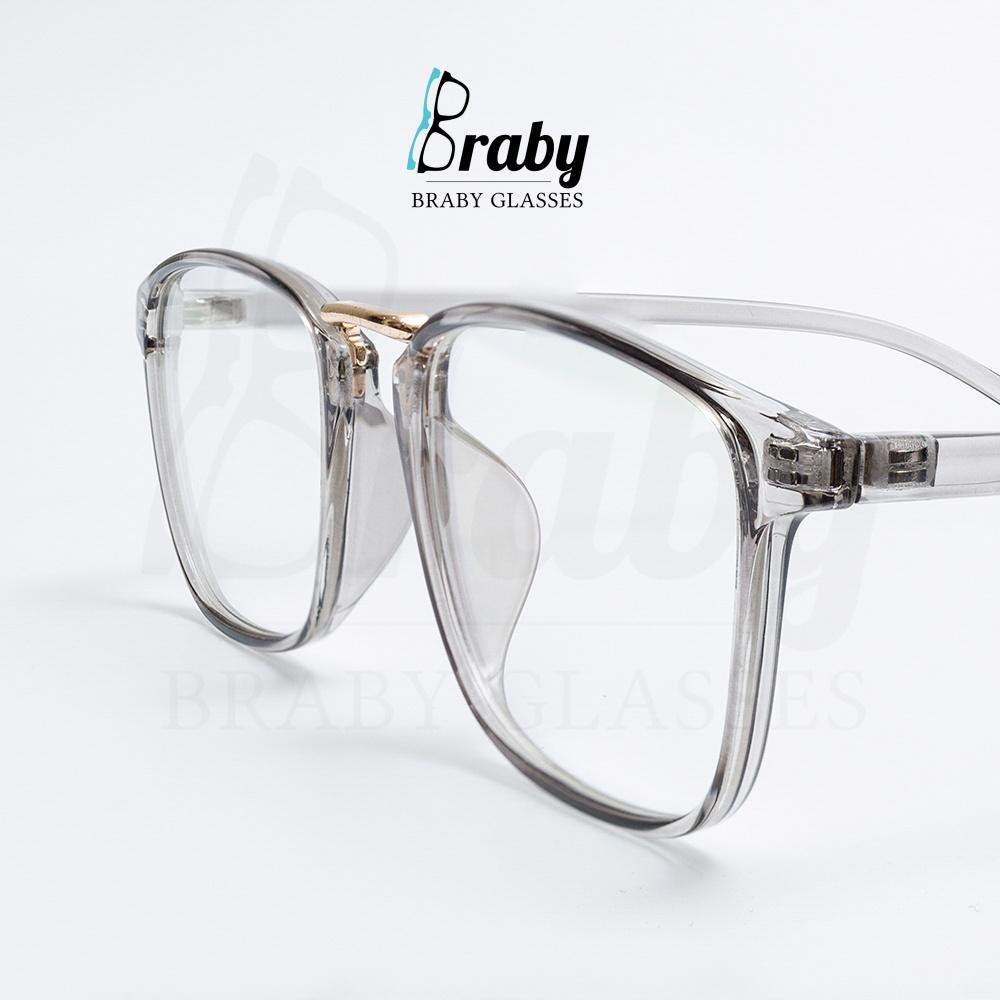 Gọng kính cận trong suốt unisex Braby mắt vuông chất liệu nhựa TR90 cao cấp thiết kế cầu kính kim loại mảnh ấn tượngMK42