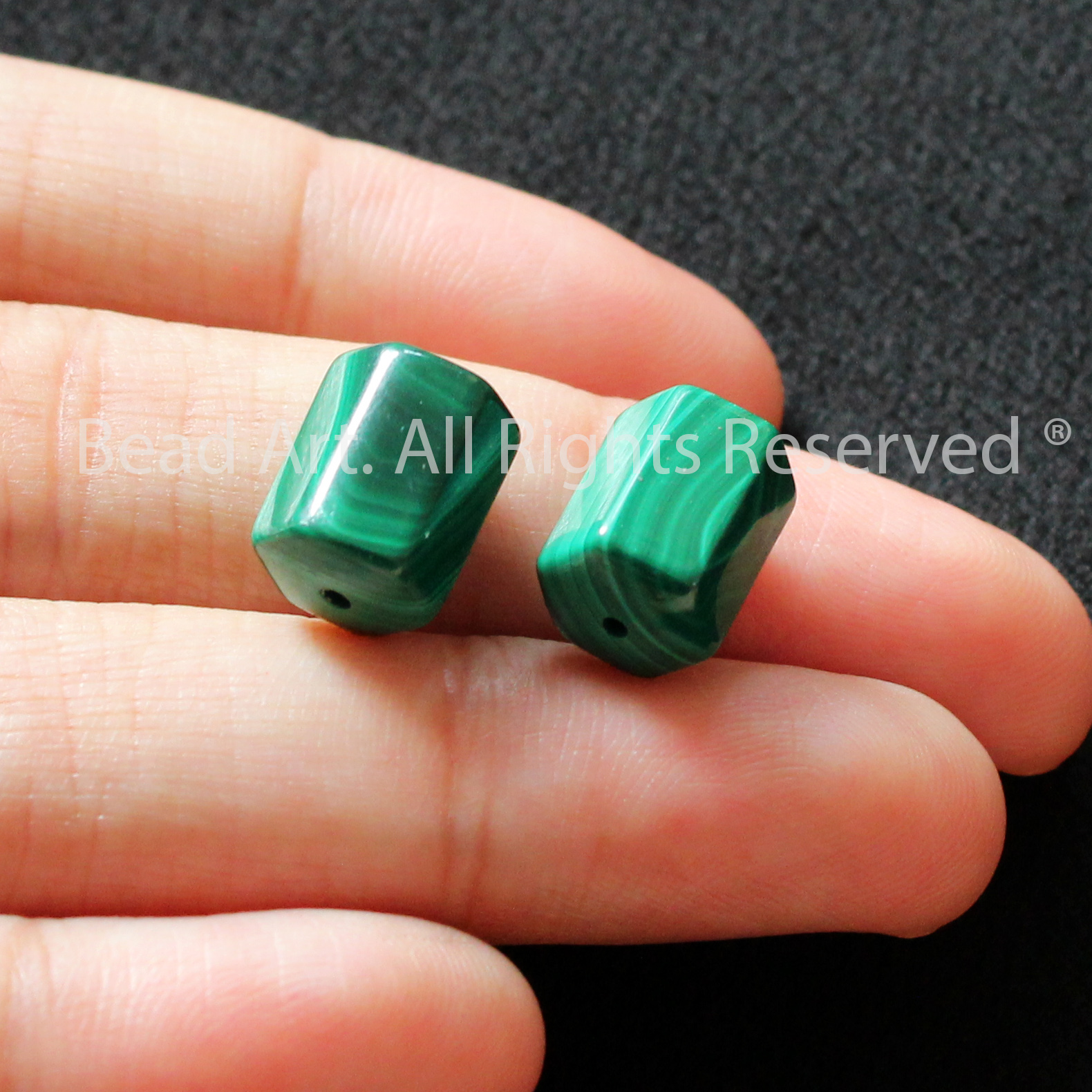 [1 Hạt] 11.5x7.5MM Đá Malachite, Khổng Tước Xanh Lá, Phối Vòng Tay Phong Thuỷ, Chuỗi Hạt, Mệnh Hoả, Mộc - Bead Art