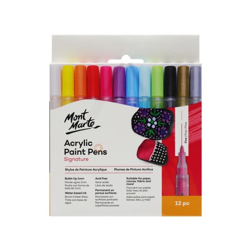 Bộ Bút Sơn Acrylic 1mm 12 Màu - Acrylic Paint Pens Mont Marte - MPN0129 - Vẽ Trên mọi chất liệu