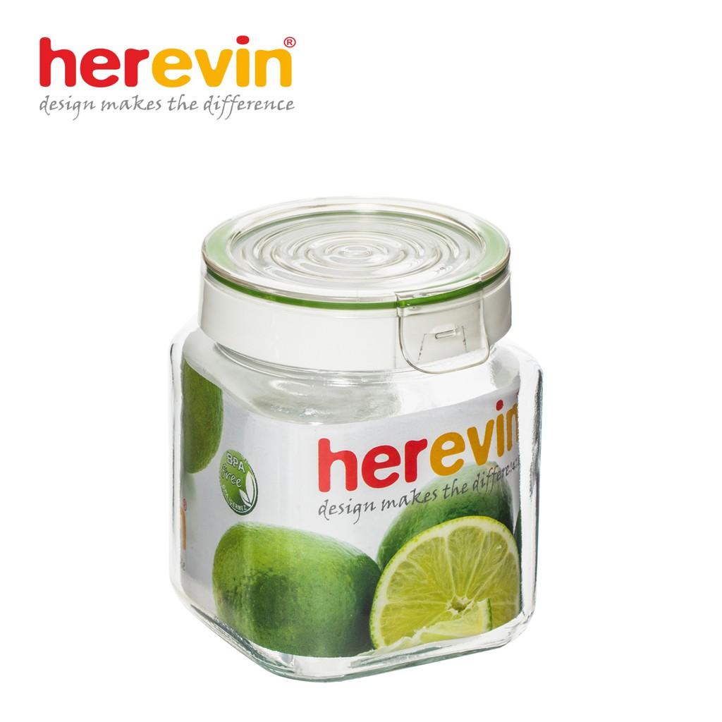 Bộ 3 Hũ Thuỷ Tinh Herevin Vuông Nắp Cài 1L - HEHU143010-000