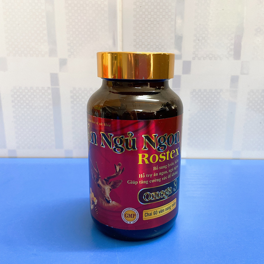 Viên Ăn Ngủ Ngon Rostex loại bỏ mất ngủ, căng thẳng, stress - Chai 60 viên bổ sung omega 3, lysin, kẽm tăng cường sức đề kháng