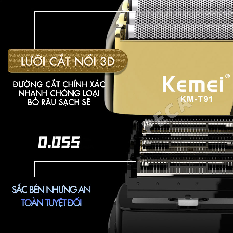 Máy cạo râu Kemei KM-T91 lưỡi nổi 3D cạo sạch nhanh, màn hình LCD, công suất mạnh mẽ 5W - Hàng chính hãng
