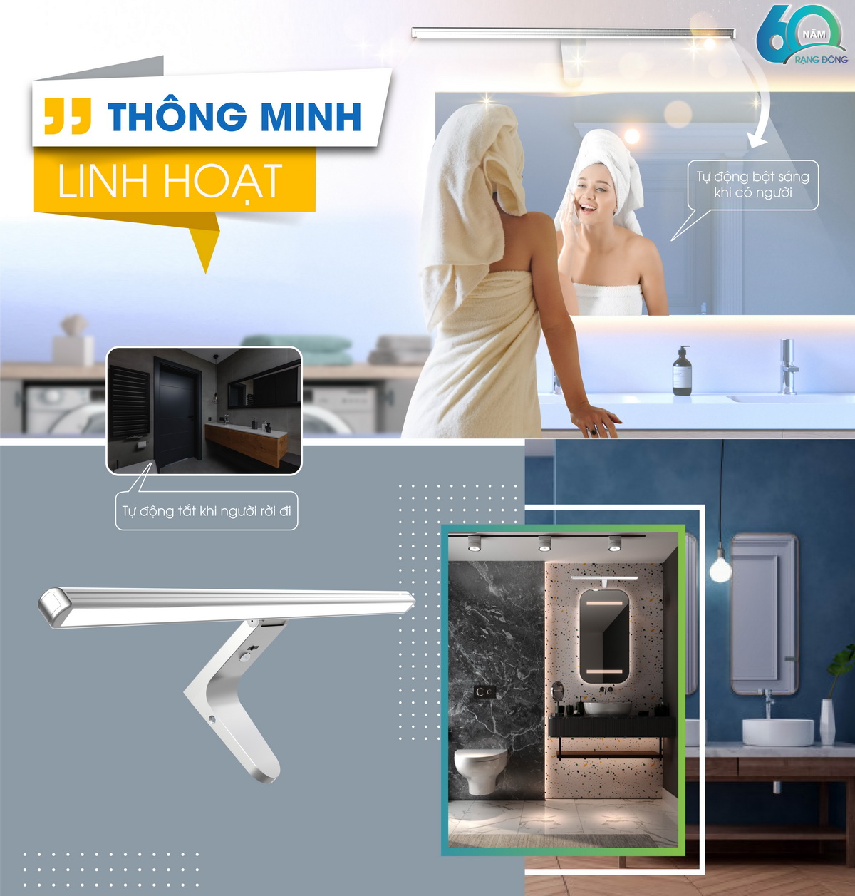 Đèn LED chiếu gương cảm biến 8w chính hãng Rạng Đông Model: G04.PIR 8W