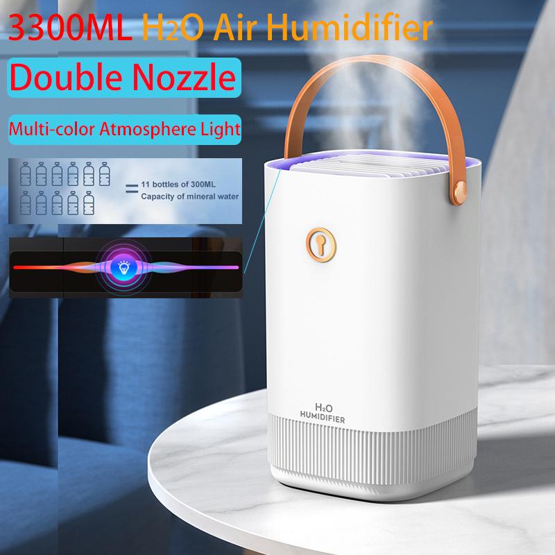 USB Máy Tạo Độ Ẩm Không Khí Đôi Vòi Phun 3300ML Khuếch Tán USB Hương Thơm Máy Khuếch Tán Tinh Dầu Lộc Coloful LED Siêu Âm Làm Thơm Phòng Humidificador