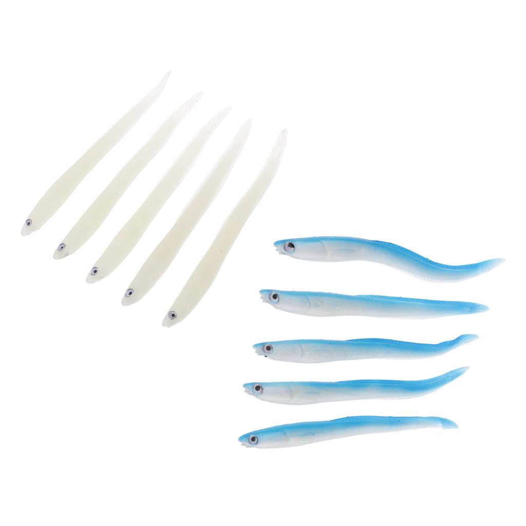 10pcs Soft Eel Luminous Fishing Lure Night Glow Silicone 3D Eyes Minnow Loach Lure Hook