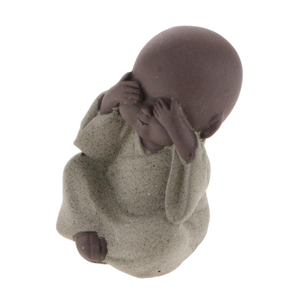 2xCeramic Small Buddha Statue Monk Figurine Tea pet Decorative Ornaments Green
