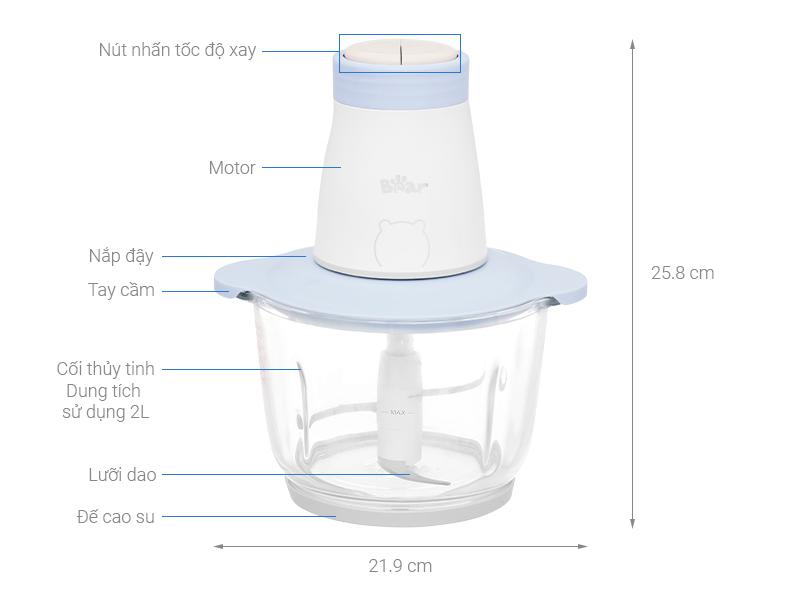 Máy xay thịt đa năng Bear QSL-B02Q1 2L - Hàng chính hãng
