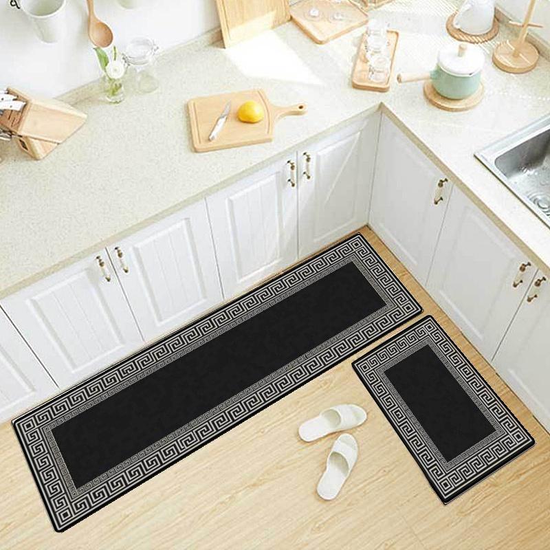 Thảm Lót Sàn Chống Trượt Màu Đen Thiết Kế Đơn Giản Tiện Dụng Cho Nhà Bếp/Phòng Ngủ