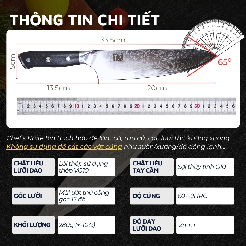 Dao bếp XYj Chef’s Knife 8in VG10 Damascus