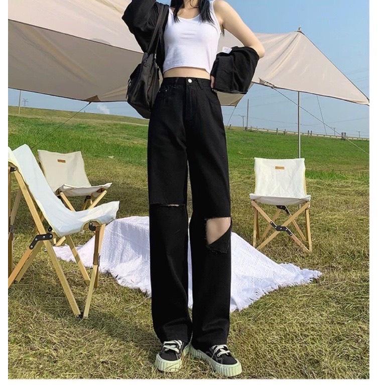 Quần jeans nữ ống suông bigsize KimFashion,quần ống rộng cạp lưng cao bigsize form ulzzang hàn quốc BGS02-100