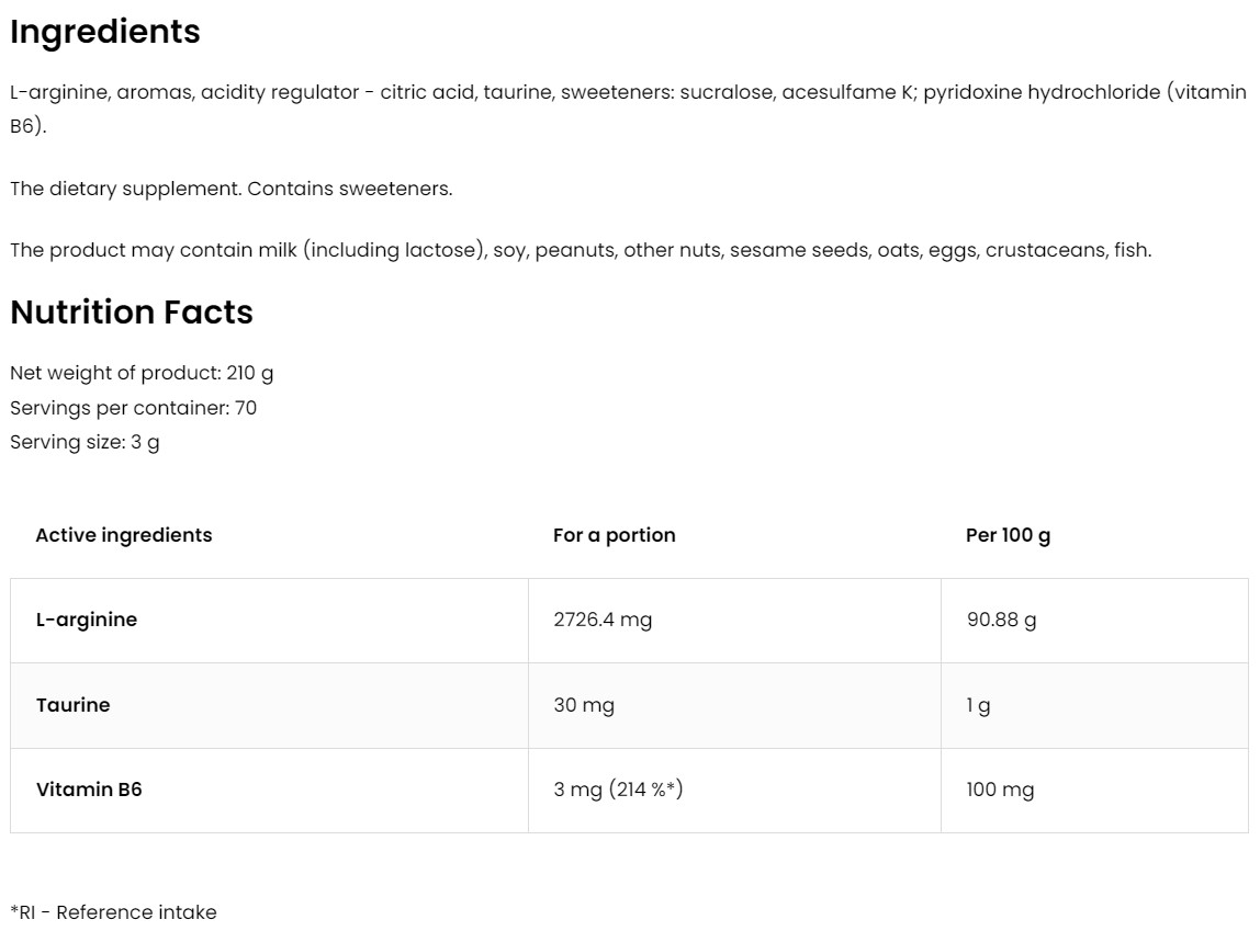 [Chính hãng] Ostrovit Arginine 210g, Thực Phẩm Bổ Sung Tăng Sức Mạnh và Phục Hồi Cơ