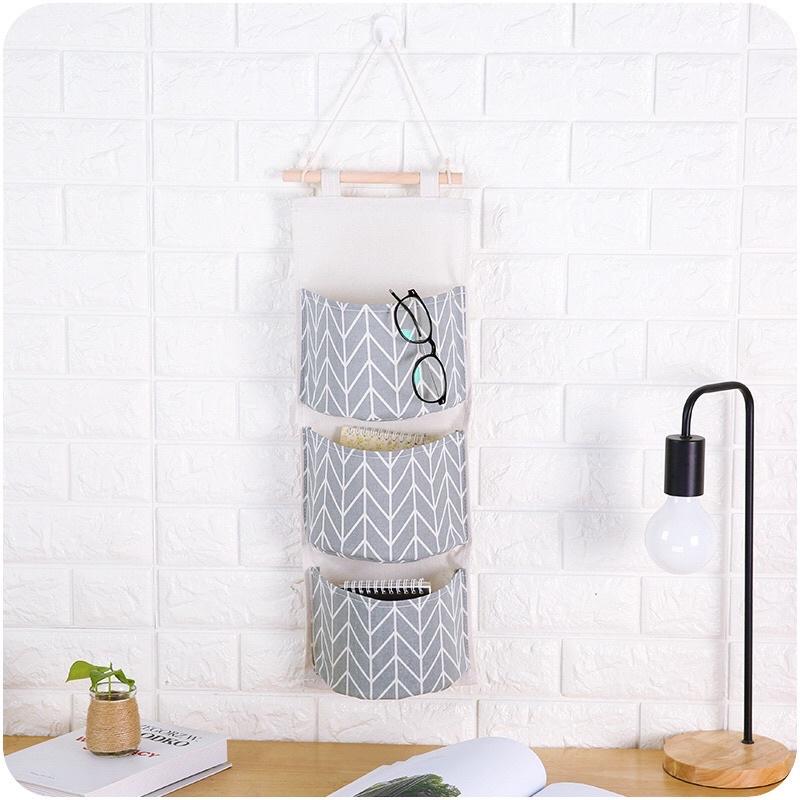 Túi treo tường 3 tầng đa năng tiết kiệm không gian - Túi vải Canvas treo đồ dùng gia đình tiện lợi phong cách Vintage