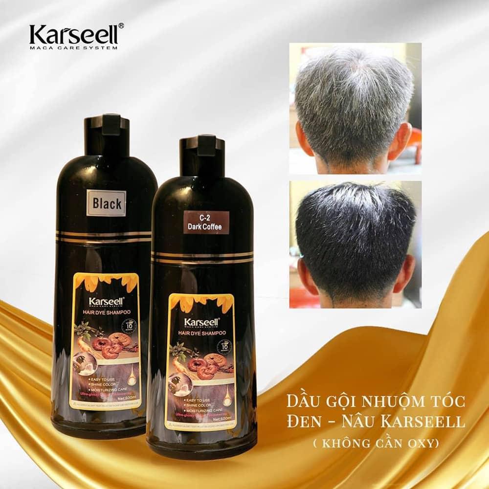 Dầu gội phủ bạc nhuộm tóc đen, nâu thảo dược KARSEELL Hair Dye Shampoo 500ml