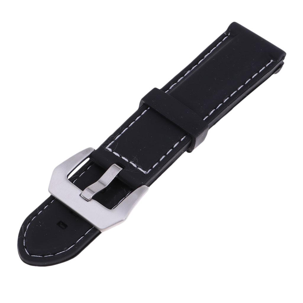 Men's Soft Silicone Rubber Watch Bands Repalcement White Stitch Quick Release Strap 22mm 24mm or 26mm Width Black Band
