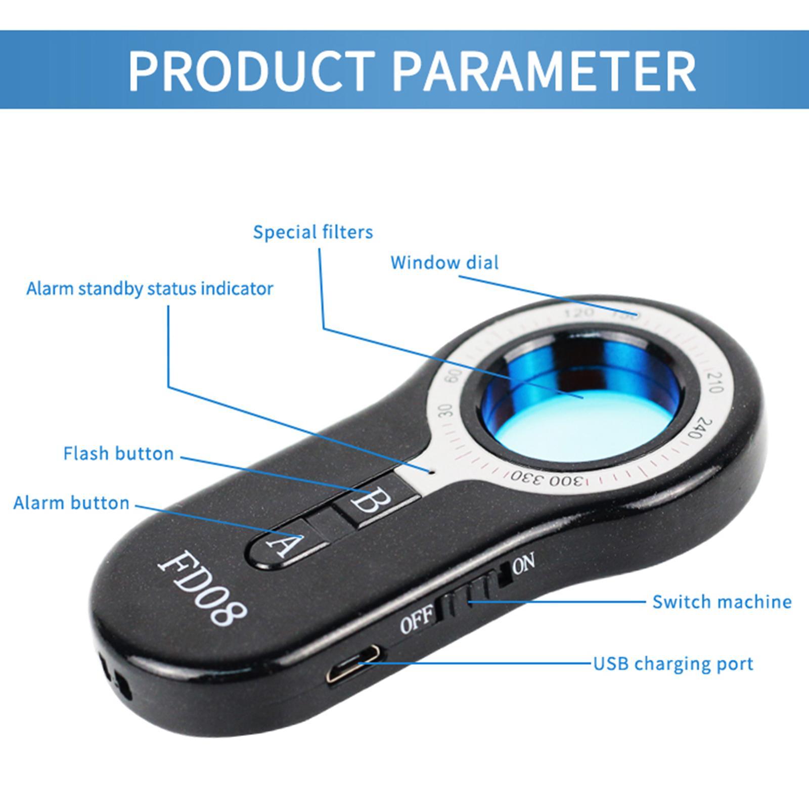 FD08 Wireless Detector Camera, Multifunctional Portable Mini Infrared IR Scanner, for Bathroom Travel Protection Vibration Alarm Personal Alarm