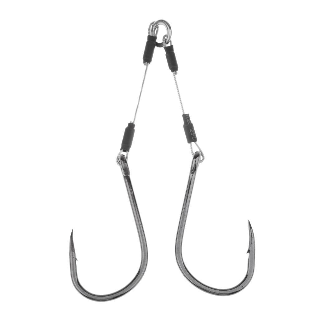 4pcs Dual Assist Hooks Jig Fishing Hooks Fishhook with Steel Wire & Solid Ring, Silver