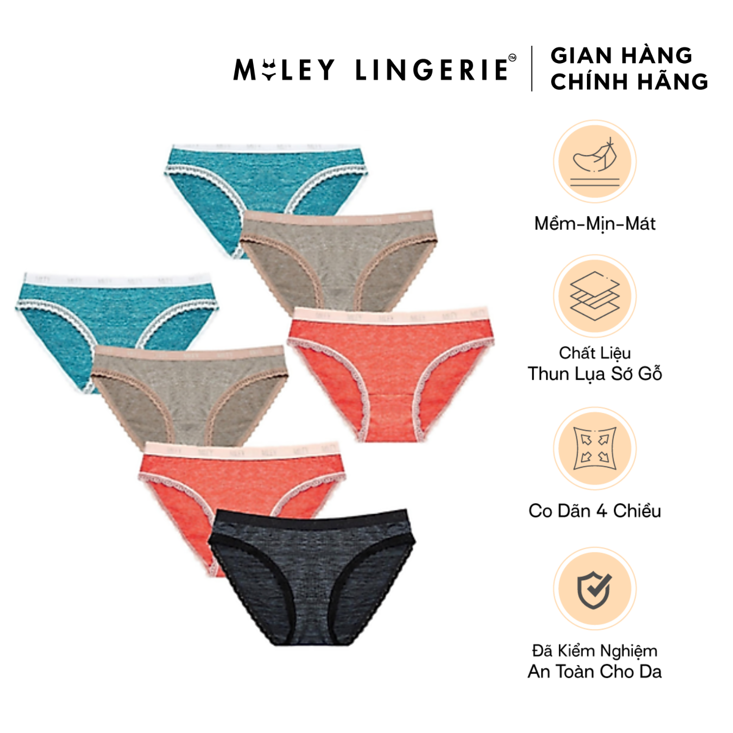 Bộ 7 Quần Lót Thun Lụa Viền Ren Miley Lingerie