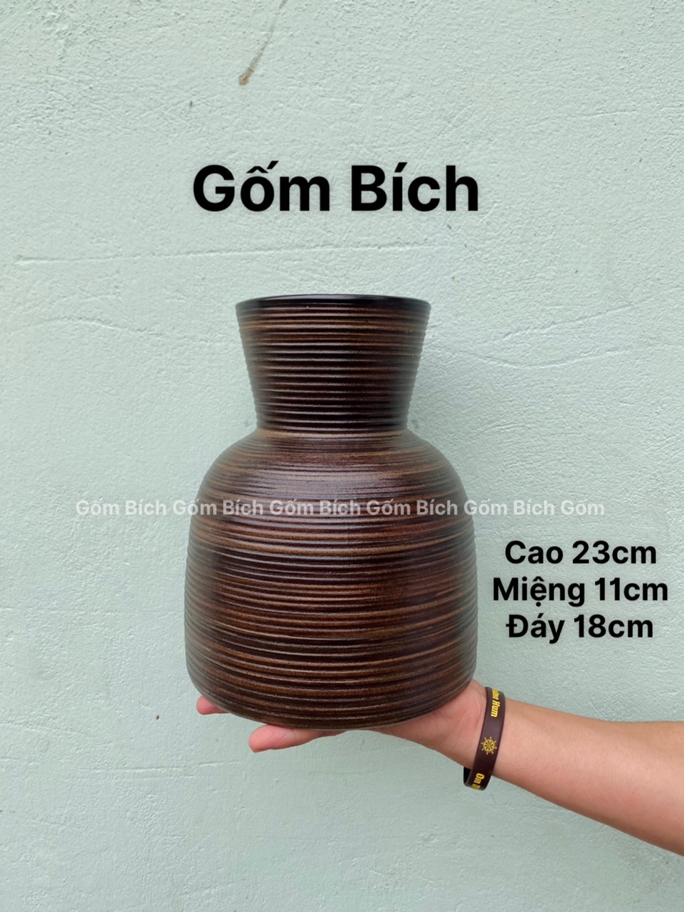 Bình Hoa Gốm Dáng Túi Tròn Lọ Hoa Men Mộc Gốm Sứ Bát Tràng - Gốm Bích