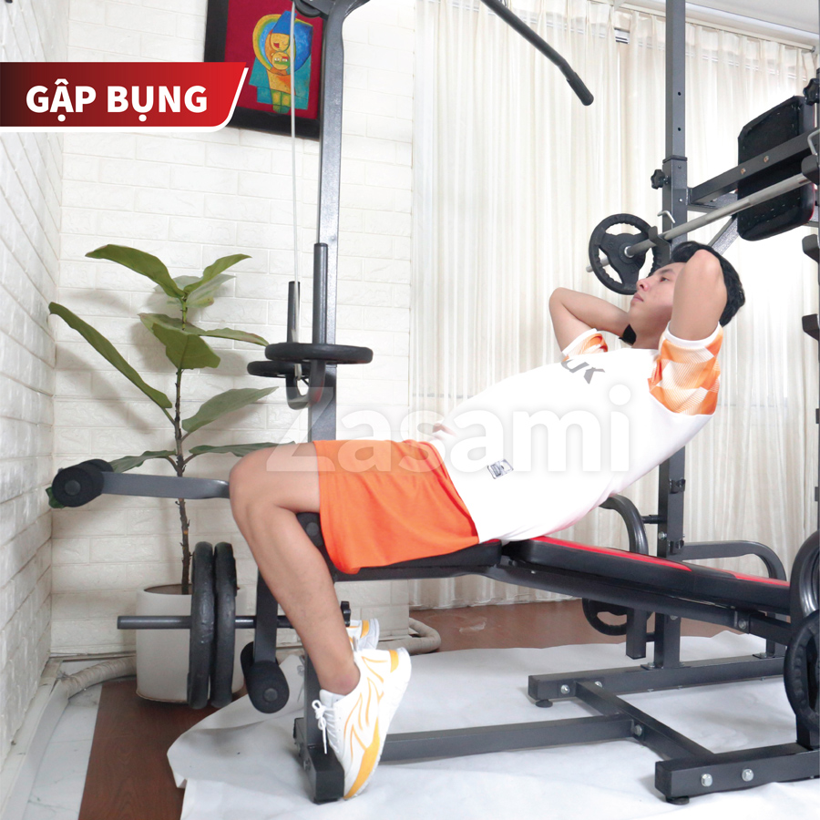 Giàn tạ đa năng kết hợp xà đơn xà kép Zasami 8211 - Kèm 54kg tạ gang , đòn tạ 1m5, 1 găng tay tập tạ