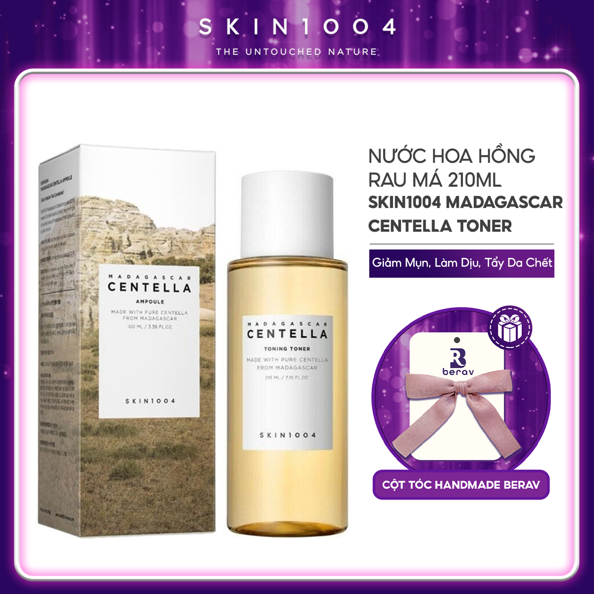 Nước Hoa Hồng Skin1004 Rau Má Dịu Nhẹ Cho Da Nhạy Cảm Madagascar Centella Toner 210ml Tặng kèm Nơ BERAV Handmade Annie Ribbon