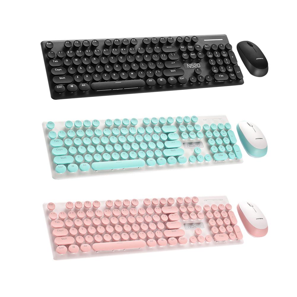 2pcs N520 Wireless Mechanical Gaming Keyboard + Mouse 104 Keycaps with 1800dpi Optical Mice Kit for PC Laptop