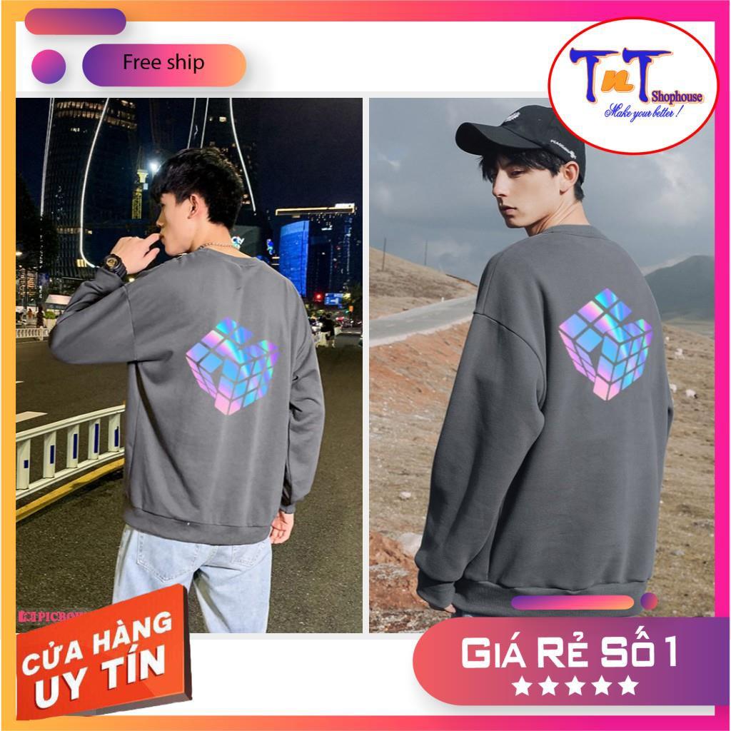 AS09 Áo Sweater Rubik Phản Quang Áo Nỉ Dài Tay Unisex Nam Nữ Freesize Dưới 75 Kg