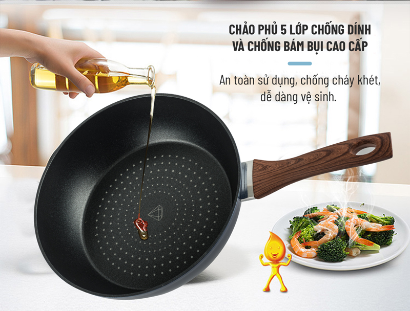 Chảo Sâu Lòng NAG2653 Đáy Từ 5 Lớp Chống Dính Vung Kính Siêu Bền Nagakawa (26cm) - Dùng Trên Mọi Loại Bếp - Hàng Chính Hãng