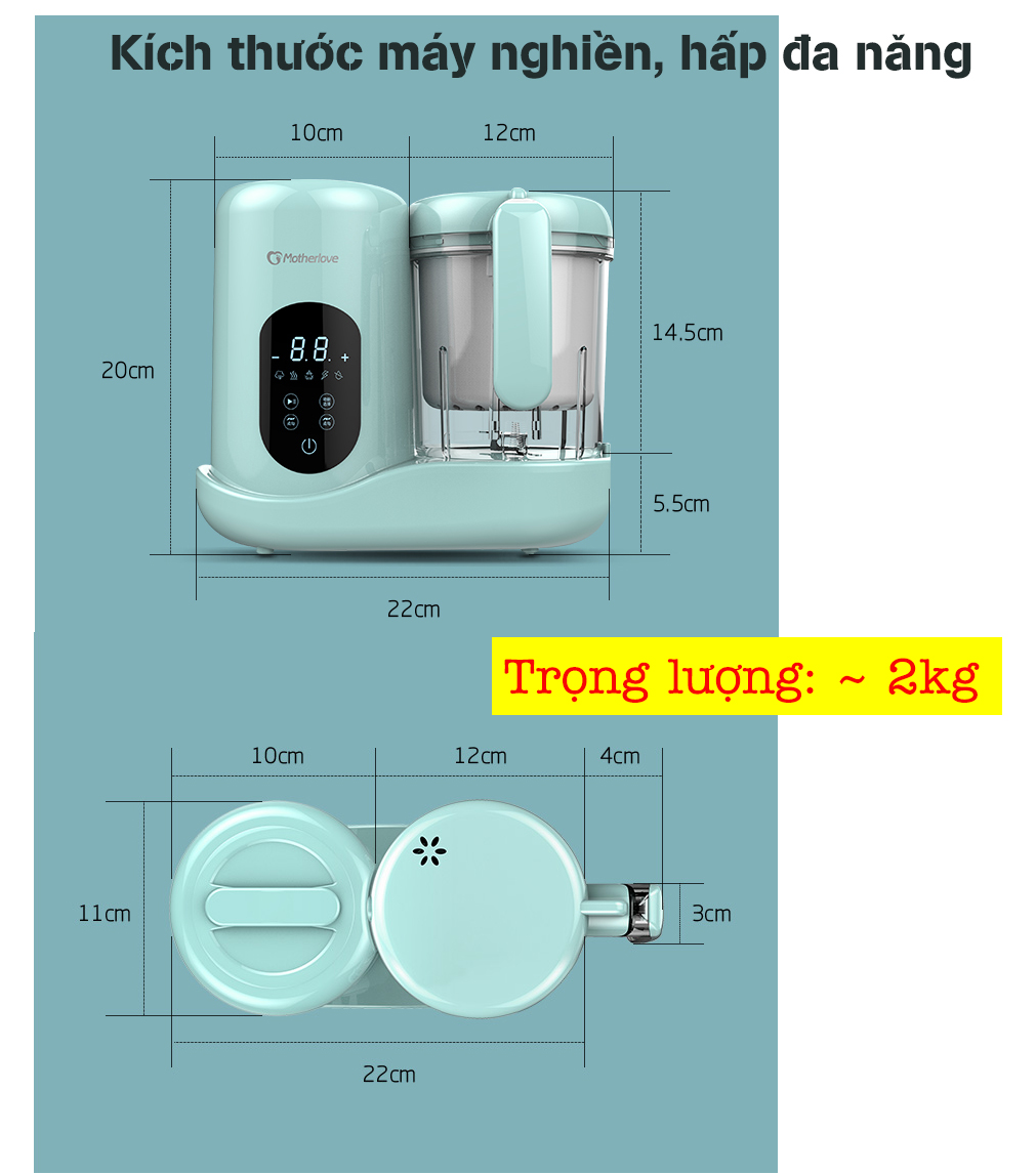 Máy xay hấp nghiền thức ăn, hâm sữa cho bé đa năng 7in1 tặng kèm máy xay đa nang nhỏ (xanh)