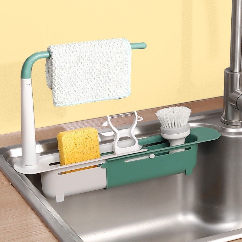 Kệ Để Đồ Rửa Chén 3 in1 Tiện Lợi ,Giá Treo Để Đồ Rửa Bát Gắn Bồn - Có Thanh Treo Khăn Tiện Dụng, Có Thể Kéo Dài Tiện Lợi