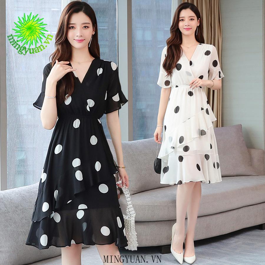 Chân Váy Dài Họa Tiết Chấm Bi Nữ Tính