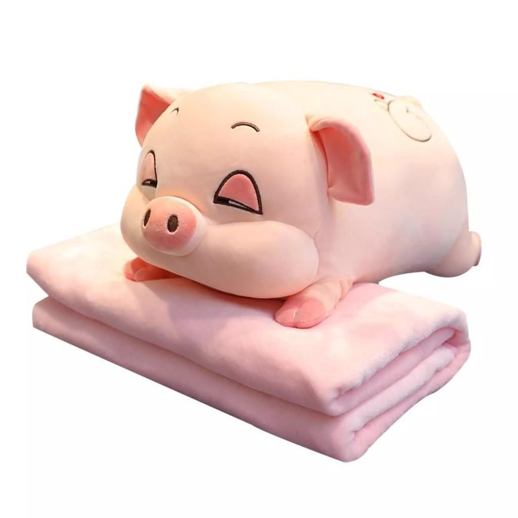 Bộ chăn gối 3 trong 1 hình heo lười dễ thương-Bộ Gối Mền Ngủ Văn Phòng Mềm Mịn Siêu Ấm, Gọn Nhẹ, Tiện Lợi- Bộ gối lợn kè